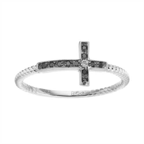 Gemminded Sterling Silver Black & White Diamond Accent Sideways Cross Ring