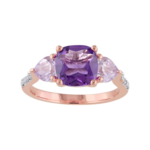 Stella Grace African Amethyst, Rose de France Amethyst & Diamond Accent Sterling Silver 3-Stone Ring