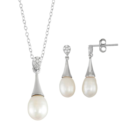 Unbranded Sterling Silver Freshwater Cultured Pearl Pendant & Drop Earring Set