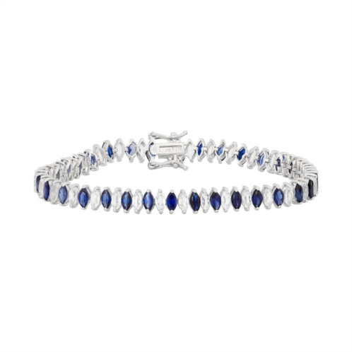 Designs by Gioelli Sterling Silver Lab-Created White & Blue Sapphire Marquise Tennis Bracelet