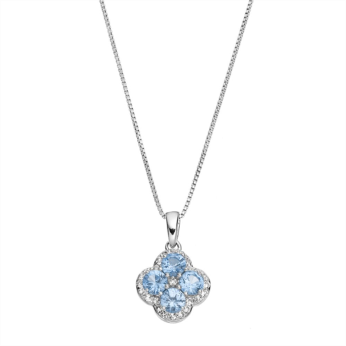 Gemminded Sterling Silver Lab-Created Aquamarine & White Topaz Flower Pendant Necklace