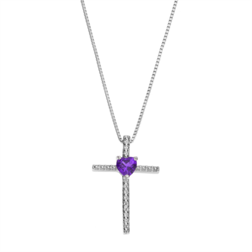 Gemminded Sterling Silver Amethyst Cross Pendant Necklace