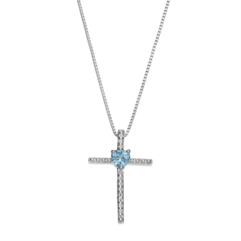 Gemminded Sterling Silver Blue Topaz Cross Pendant Necklace