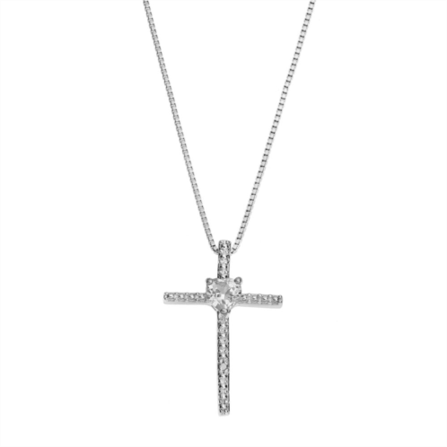 Gemminded Sterling Silver White Topaz Cross Pendant Necklace