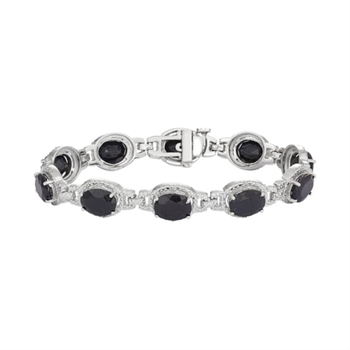 Jewelexcess Sterling Silver Lab-Created Sapphire & Diamond Accent Oval Halo Bracelet