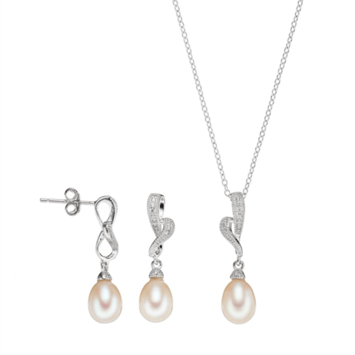 Unbranded Sterling Silver Freshwater Cultured Pearl & Cubic Zirconia Jewelry Set