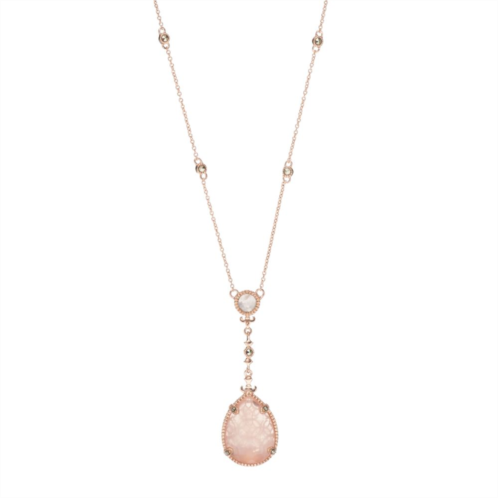 Lavish by TJM 18k Rose Gold Over Silver Rose Quartz & Marcasite Teardrop Pendant