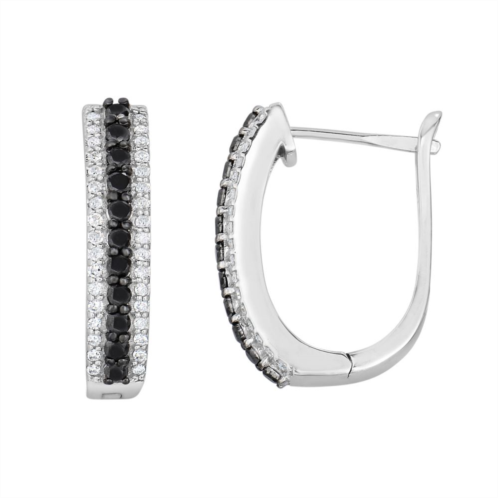 Kohls Sterling Silver 1 Carat T.W. Black & White Diamond U-Hoop Earrings
