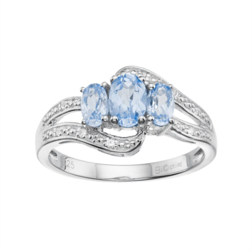 Gemminded Sterling Silver Lab-Created Aquamarine & Lab-Created White Sapphire 3-Stone Bypass Ring