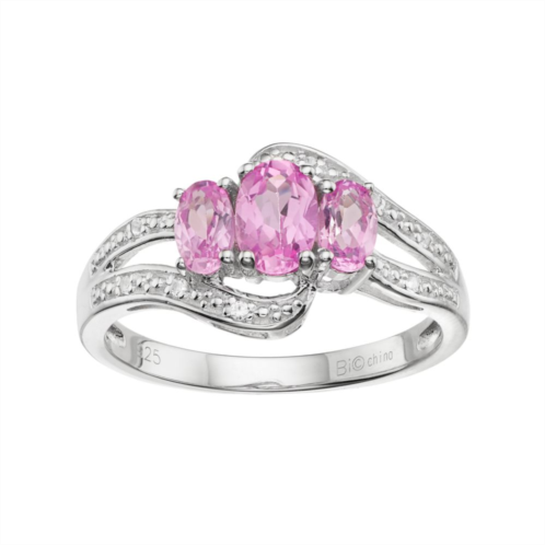 Gemminded Sterling Silver Lab-Created Pink & White Sapphire 3-Stone Bypass Ring