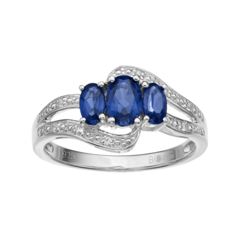 Gemminded Sterling Silver Lab-Created Blue & White Sapphire 3-Stone Bypass Ring