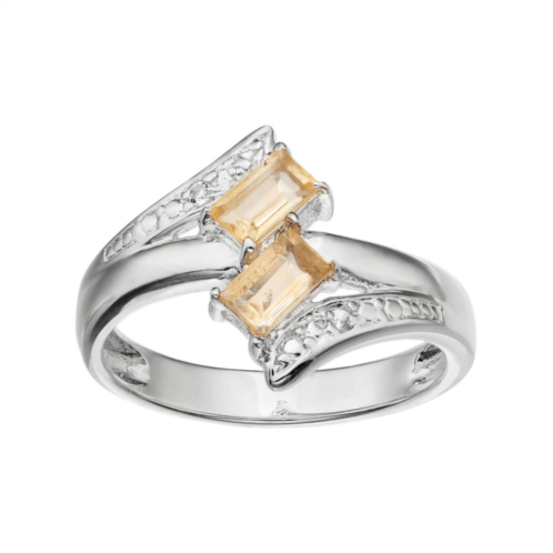 Gemminded Sterling Silver Citrine & White Topaz Two Stone Bypass Ring