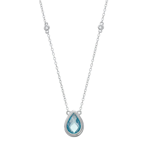 Gemminded Sterling Silver Lab-Created Aquamarine & White Topaz Teardrop Necklace