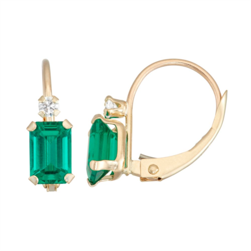 Designs by Gioelli 10k Gold Emerald-Cut Lab-Created Emerald & White Zircon Leverback Earrings