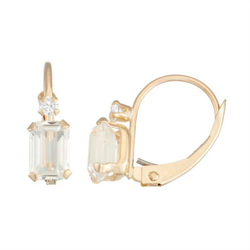 Unbranded Designs by Gioelli 10k Gold Emerald-Cut Lab-Created White Sapphire & White Zircon Leverback Earrings