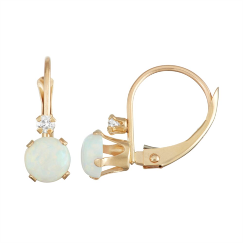 Designs by Gioelli 10k Gold Round-Cut Lab-Created Opal & White Zircon Leverback Earrings