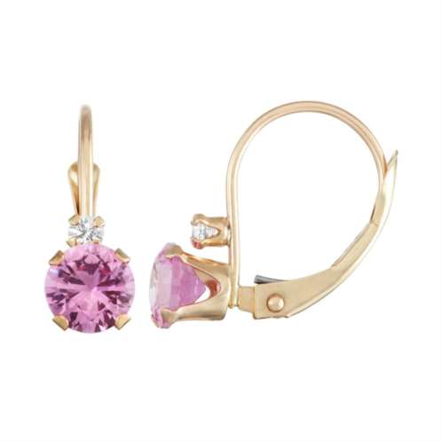 Unbranded Designs by Gioelli 10k Gold Round-Cut Lab-Created Pink Sapphire & White Zircon Leverback Earrings
