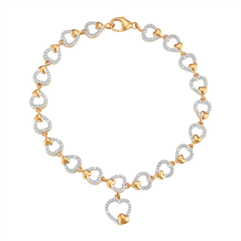 Jewelexcess Two Tone Sterling Silver 1/8 Carat T.W. Diamond Heart Bracelet