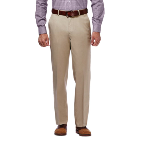 Mens Haggar Premium No-Iron Khaki Stretch Classic-Fit Flat-Front Expandable Waist Pants