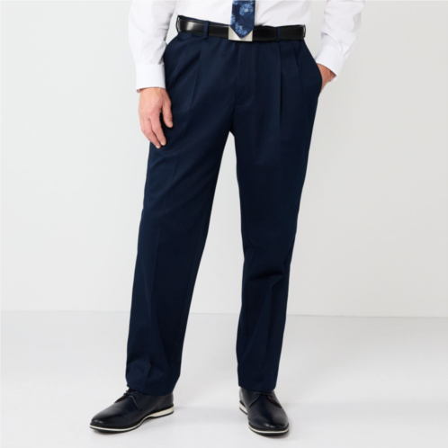 Mens Haggar Premium No-Iron Khaki Stretch Classic-Fit Pleated Expandable Waist Pants