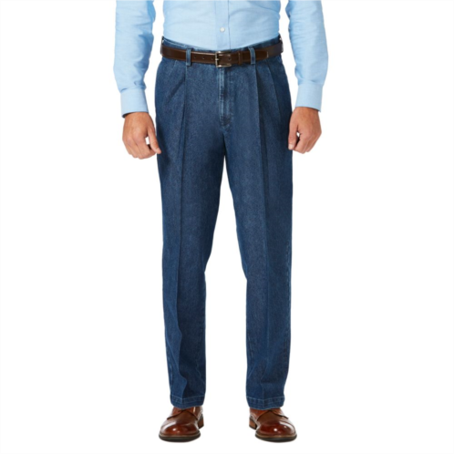 Mens Haggar Classic-Fit Stretch Expandable-Waist Pleated Jeans