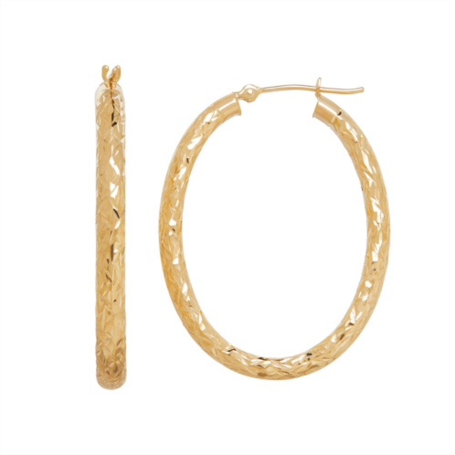 Everlasting Gold 14k Gold Textured Oval Hoop Earrings