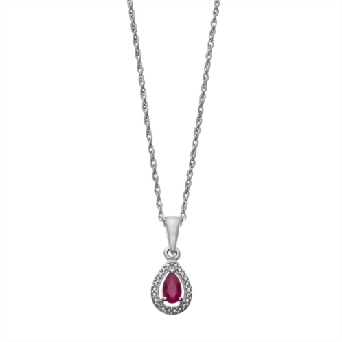 Kohls Sterling Silver Ruby & Diamond Accent Teardrop Halo Pendant Necklace