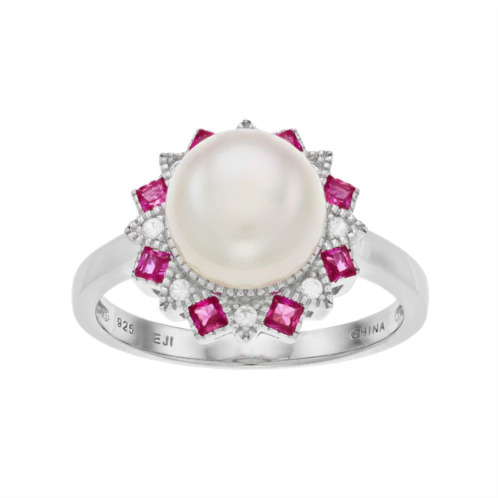 Kohls Sterling Silver Freshwater Cultured Pearl & Lab-Created Ruby Ring