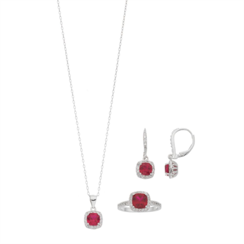 Kohls Sterling Silver Lab-Created Ruby & White Sapphire Halo Jewelry Set