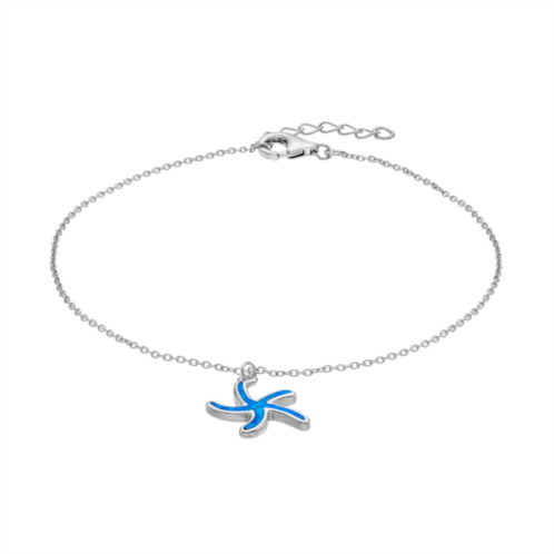 Unbranded Sterling Silver Lab-Created Blue Opal Starfish Anklet