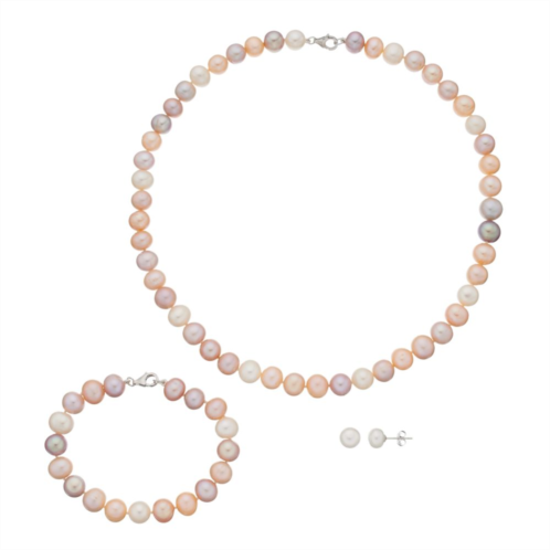 Unbranded Sterling Silver Freshwater Cultured Pearl Necklace, Bracelet & Stud Earring Set