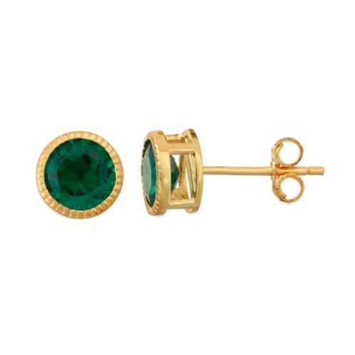 Unbranded Designs by Gioelli 14k Gold Over Silver Lab-Created Emerald Milgrain Stud Earrings