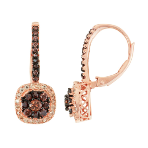 Designs by Gioelli 14k Rose Gold Over Silver Cubic Zirconia Halo Drop Earrings