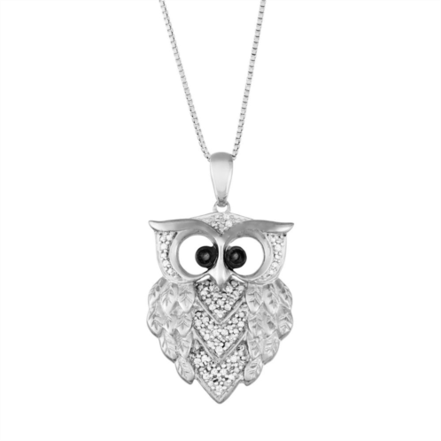 HDI Sterling Silver 1/6 Carat T.W. Black & White Diamond Owl Pendant