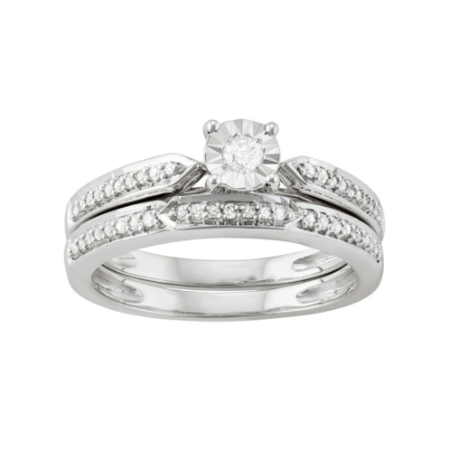 HDI Sterling Silver 1/4 Carat T.W. Diamond Engagement Ring Set