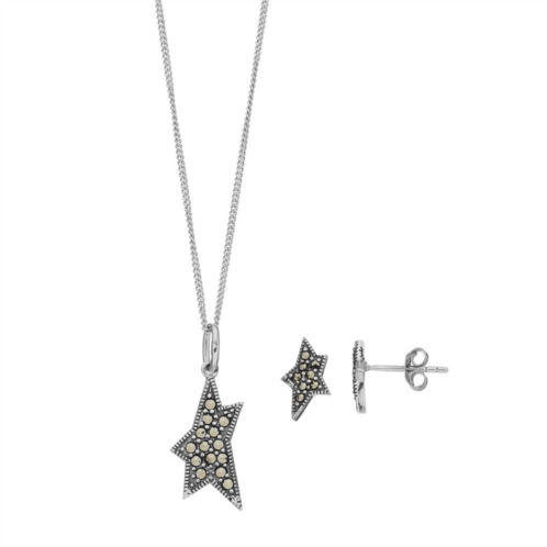 Tori Hill Sterling Silver Marcasite Shooting Star Pendant & Stud Earring Set