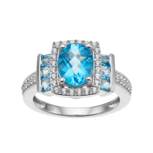 Kohls Sterling Silver Blue Topaz & Lab-Created White Sapphire Halo Ring