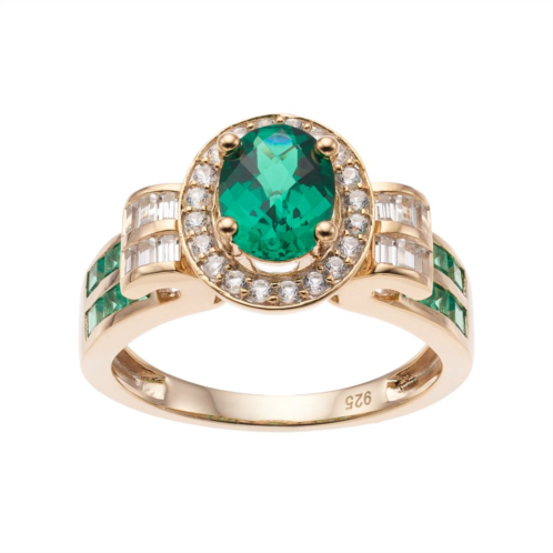 Kohls 14k Gold Over Silver Lab-Created Emerald & White Sapphire Oval Halo Ring