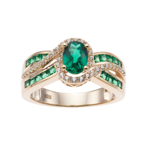 Kohls 14k Gold Over Silver Lab-Created Emerald & White Sapphire Oval Halo Ring