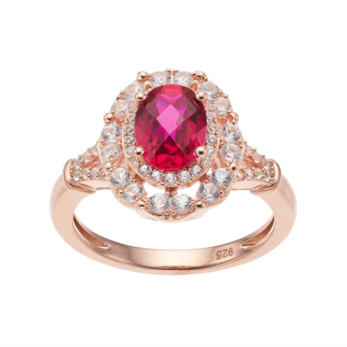 Kohls 14k Rose Gold Over Silver Lab-Created Ruby & White Sapphire Oval Halo Ring