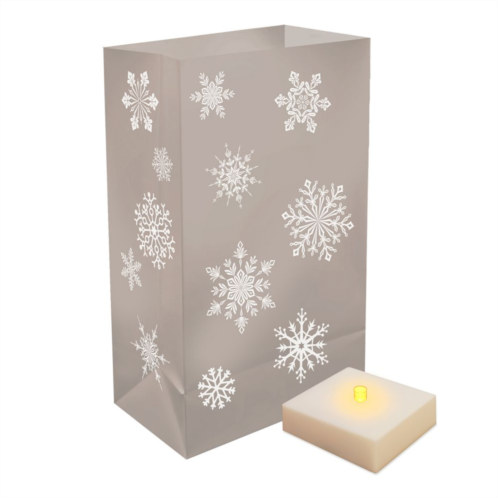 LumaBase Indoor / Outdoor Snowflake Luminaria Bag & LED Light 12-piece Set