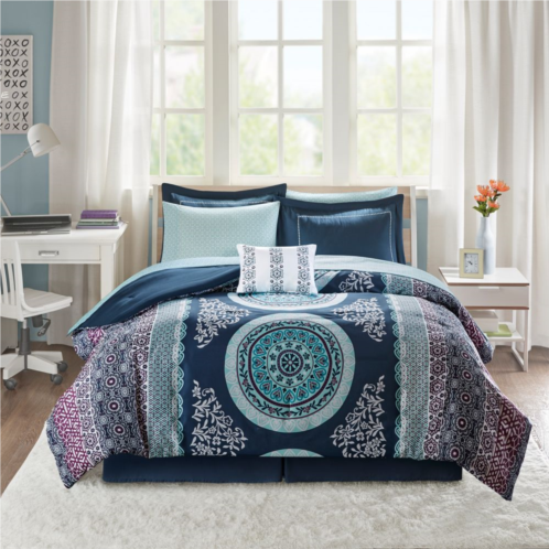 Intelligent Design Eleni Boho Comforter Set with Bed Sheets and Throw Pillow
