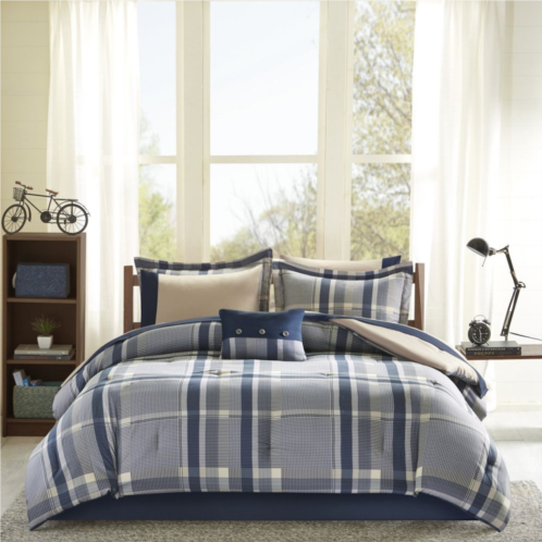 Intelligent Design Roger Plaid Comforter Set with Bed Sheets and Throw Pillow