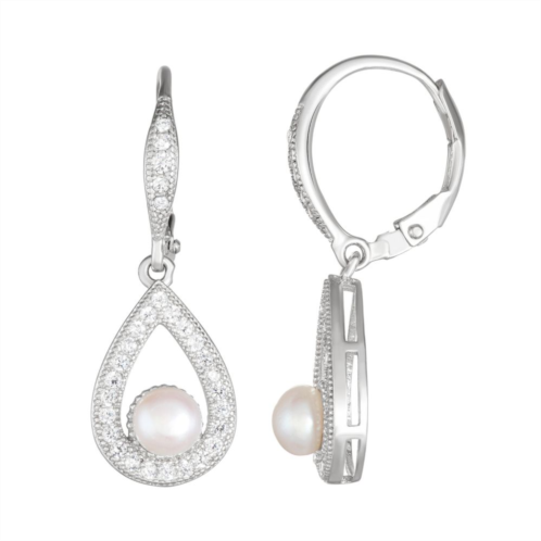 Kohls Sterling Silver Freshwater Cultured Pearl & Cubic Zirconia Teardrop Earrings