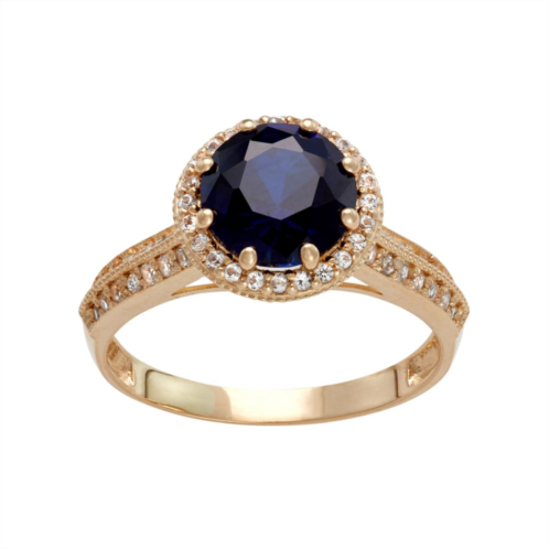 Designs by Gioelli 10k Gold Lab-Created Blue & White Sapphire Halo Ring