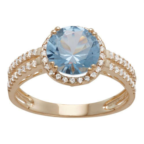 Designs by Gioelli 10k Gold Lab-Created Aquamarine & White Sapphire Halo Ring