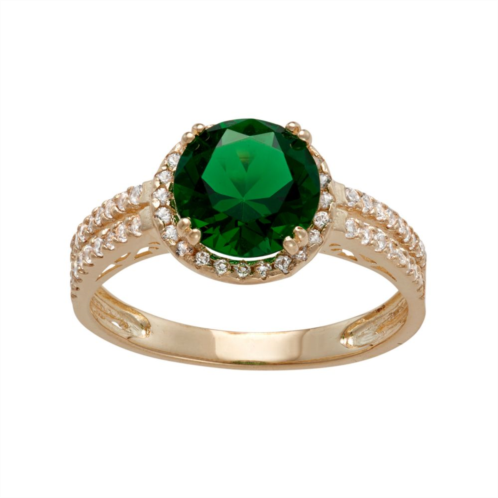 Designs by Gioelli 10k Gold Simulated Emerald & Lab-Created White Sapphire Halo Ring