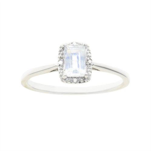 Celebration Gems Sterling Silver Moonstone & Diamond Accent Rectangle Halo Ring