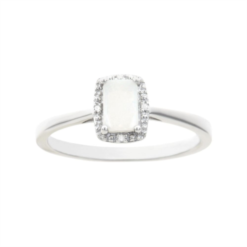 Celebration Gems Sterling Silver Opal & Diamond Accent Rectangle Halo Ring