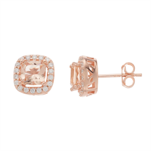 Unbranded 14k Rose Gold Over Silver Pink & White Cubic Zirconia Cushion Halo Stud Earrings